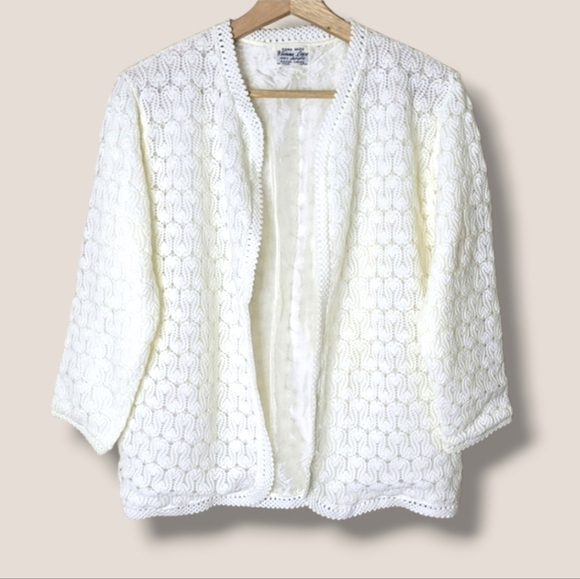 Vienna Lace Sweaters - VTG Vienna Lace Open Front Cardigan Sweater Size Small 60's Japan